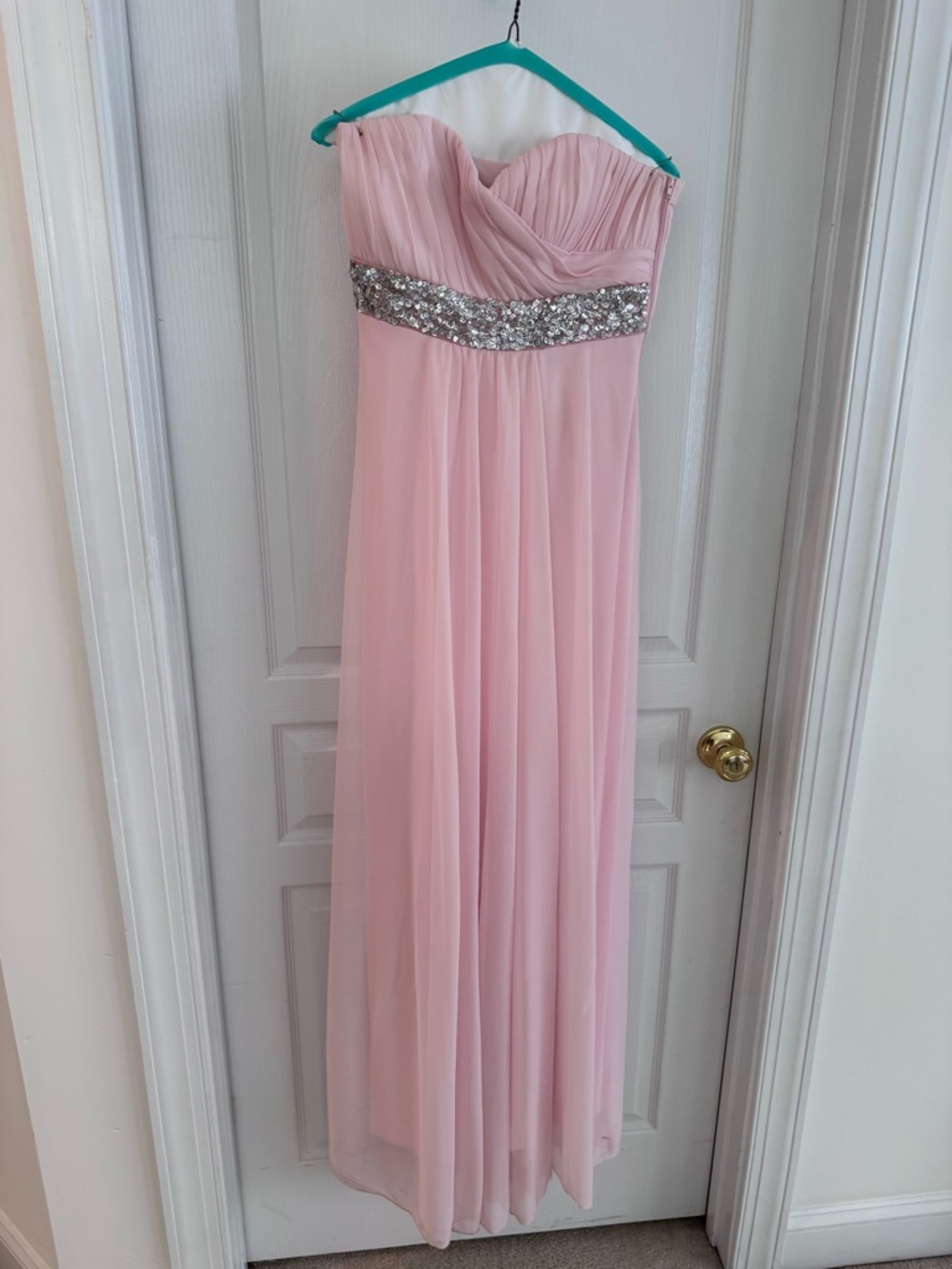 Strapless Pink Chiffon Prom Dress with Beaded Waist Formal Bridesmaid